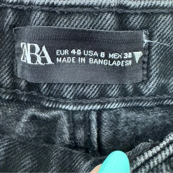 Zara Loose Fit  Wide Leg Crop Length Black Jeans Sz 8 - Picture 8 of 11